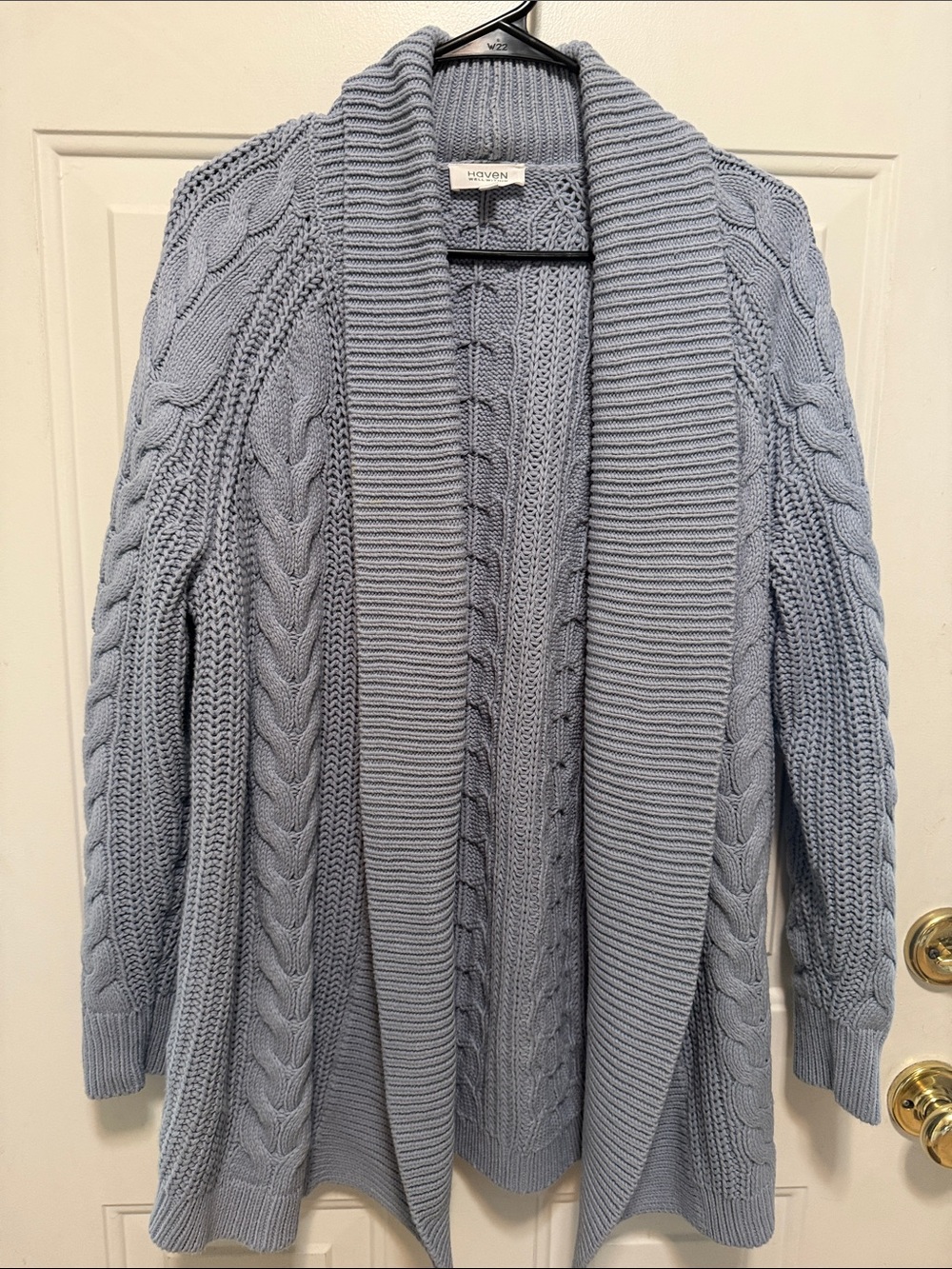 Haven Light Blue Cable-Knit Shawl Collar Cardigan